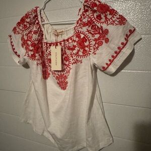 Solitaire White Blouse with Red Embroidery